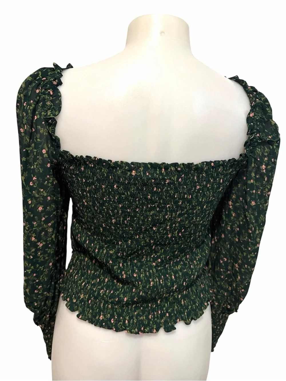 Reformation pinto green floral fully smocked bodice long puff sleeve medium